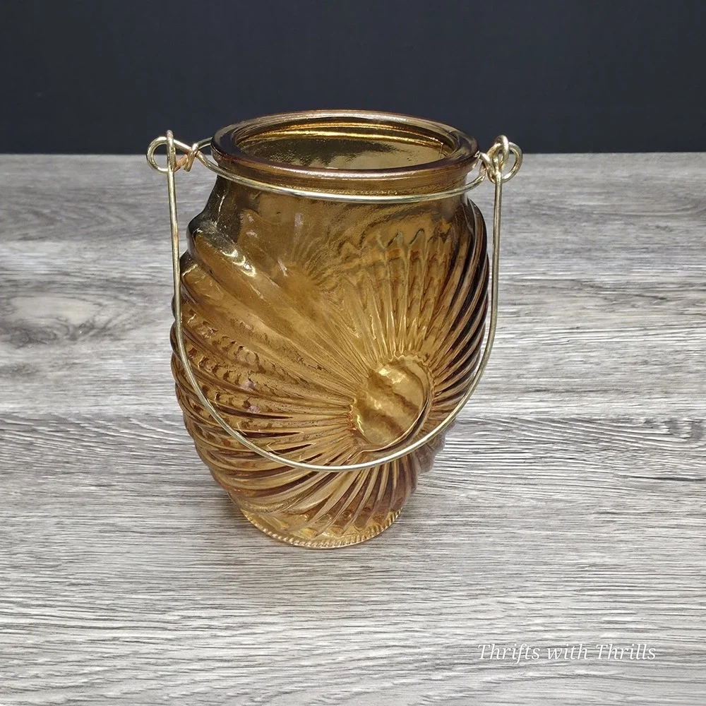 Amber Lantern Style Small Vase‎ - Great For Any Occasion - 4.5
